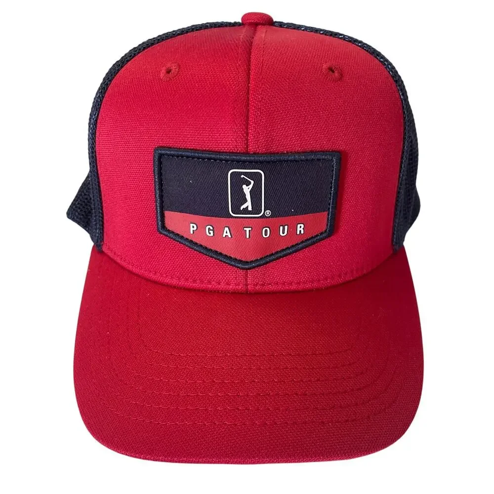 NEW PGA Tour Mesh Back Snap Back Hat Cap Golf Adjustable Red Blue‎ - OSFM